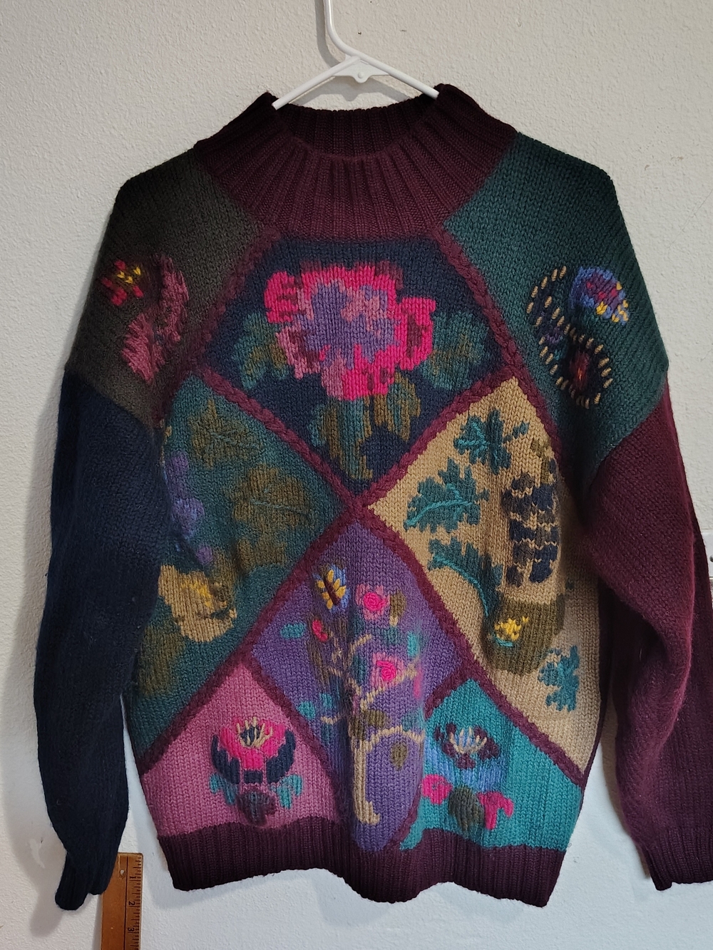 Vintage 1991 Eddie Bauer Floral Patchwork Knit Sweater XL Women's